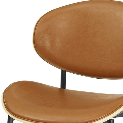 Set of Two Brown and Black Upholstered Faux Leather Curved Back Dining Side Chairs