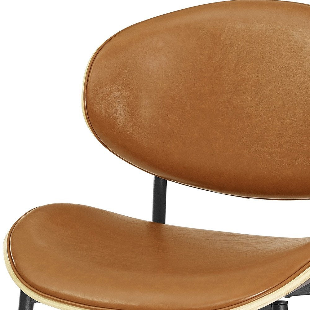 Set of Two Brown and Black Upholstered Faux Leather Curved Back Dining Side Chairs