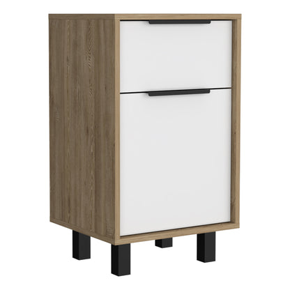 28" White And Natural Wood One Drawer Nightstand
