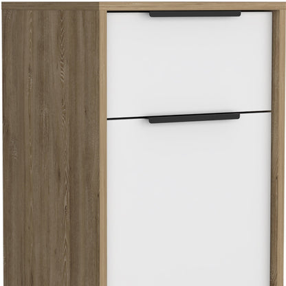 28" White And Natural Wood One Drawer Nightstand