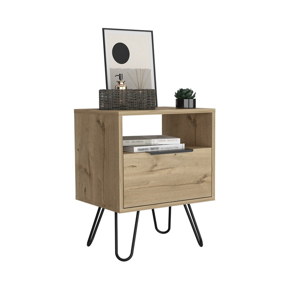 22" Beige Wood Nightstand