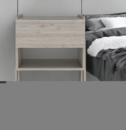 22" Gray Wood One Drawer Nightstand