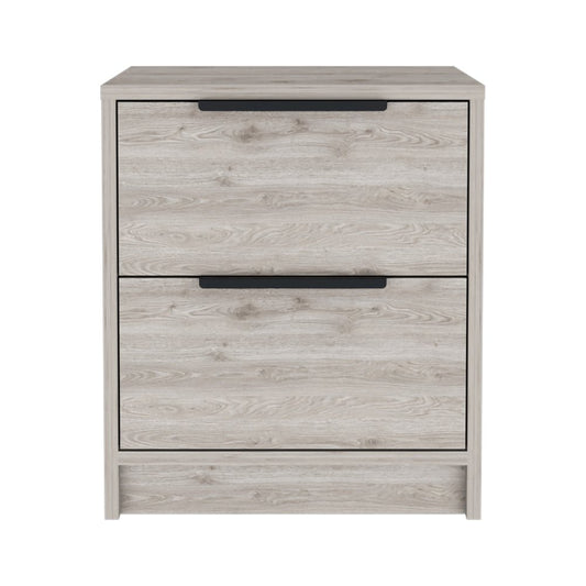 19" Gray Wood Two Drawer Nightstand
