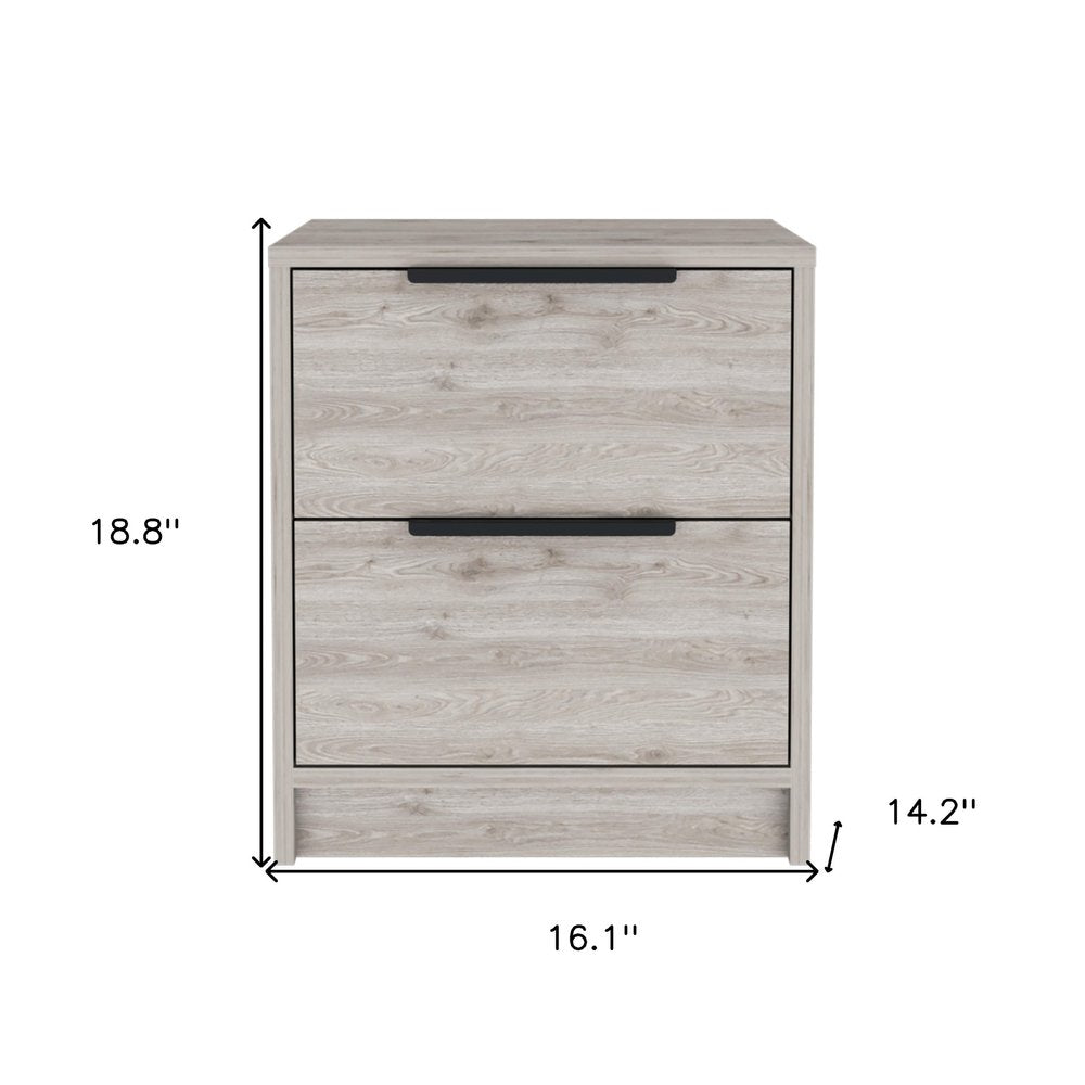 19" Gray Wood Two Drawer Nightstand