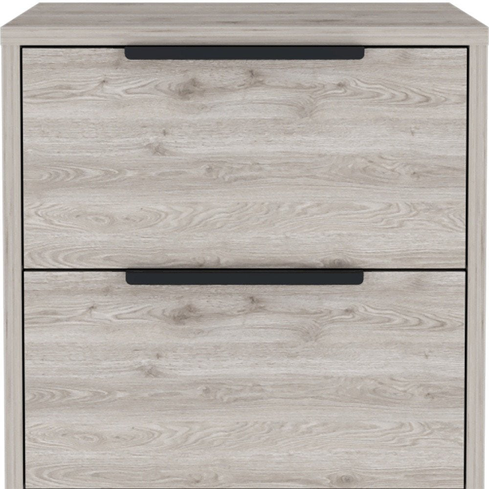 19" Gray Wood Two Drawer Nightstand