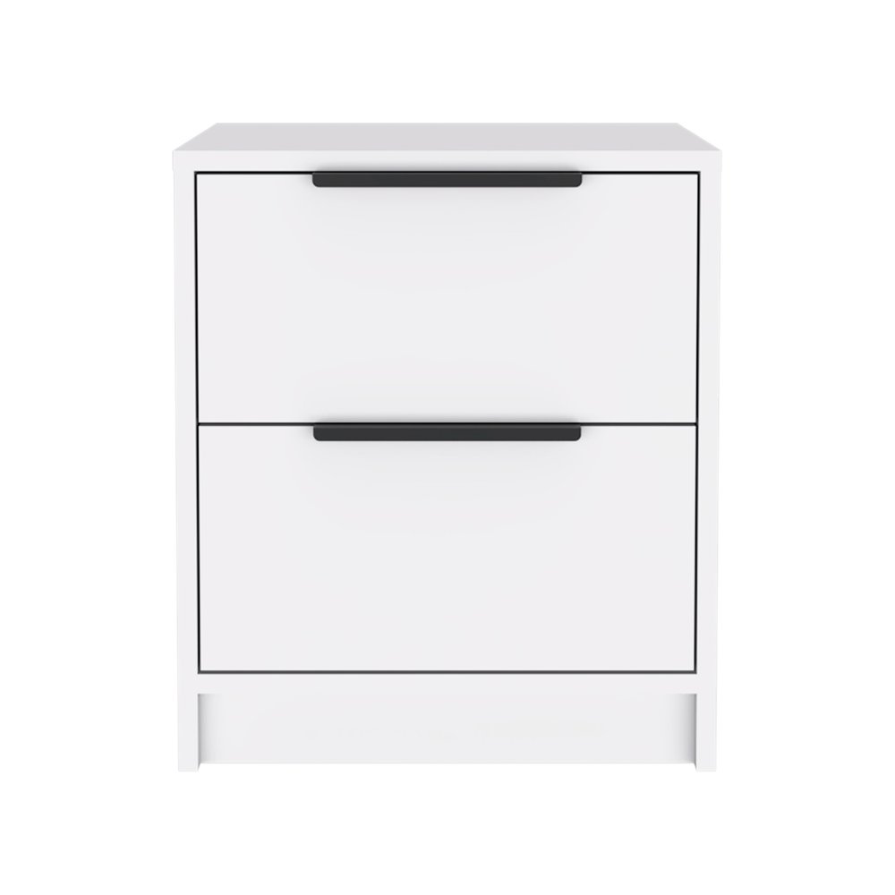 19" White Wood Two Drawer Nightstand