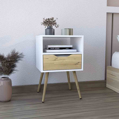 25" White Wood One Drawer Nightstand