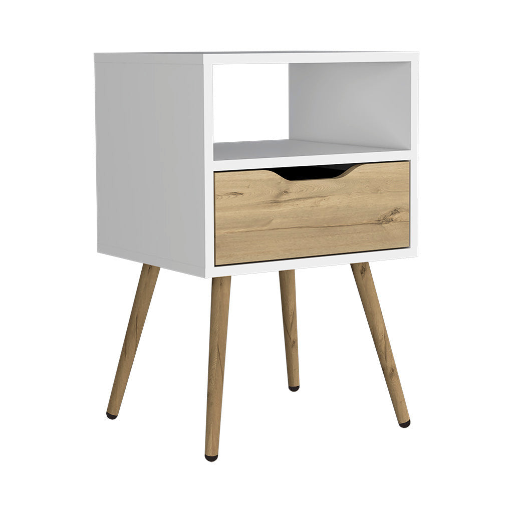 25" White Wood One Drawer Nightstand
