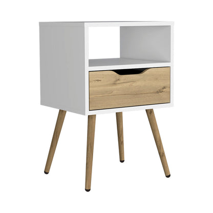 25" White Wood One Drawer Nightstand