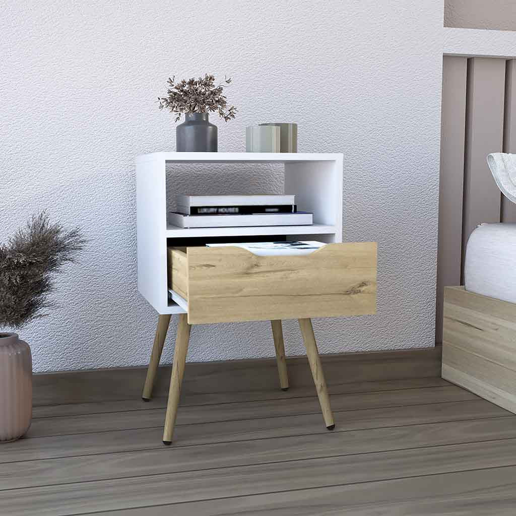 25" White Wood One Drawer Nightstand