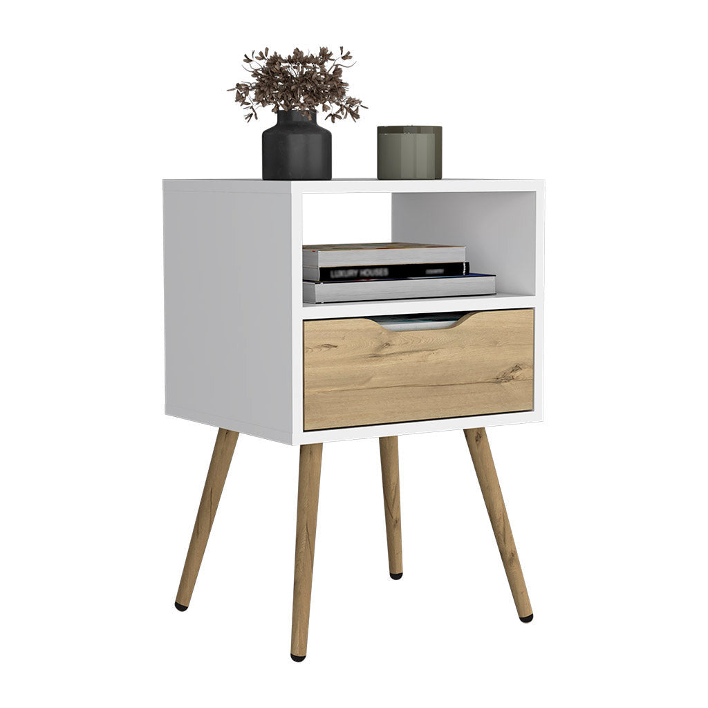 25" White Wood One Drawer Nightstand