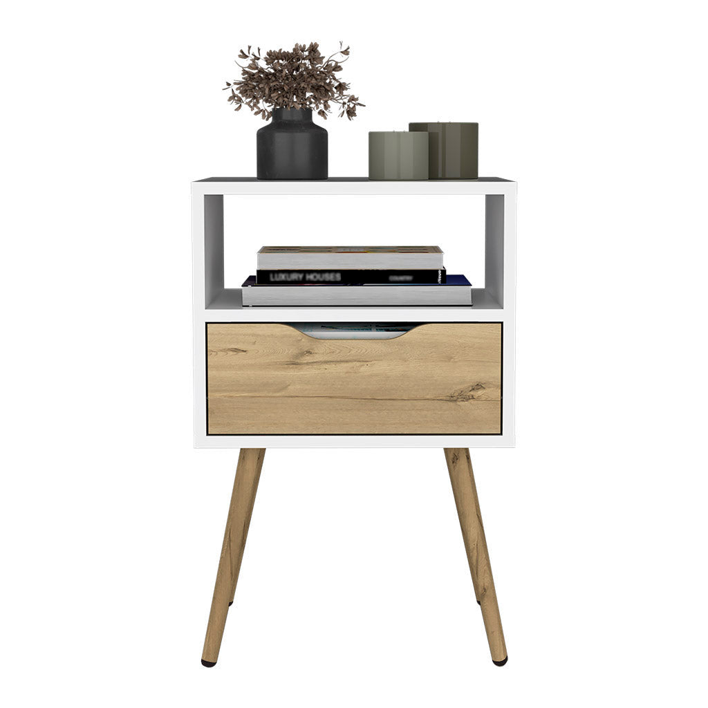 25" White Wood One Drawer Nightstand