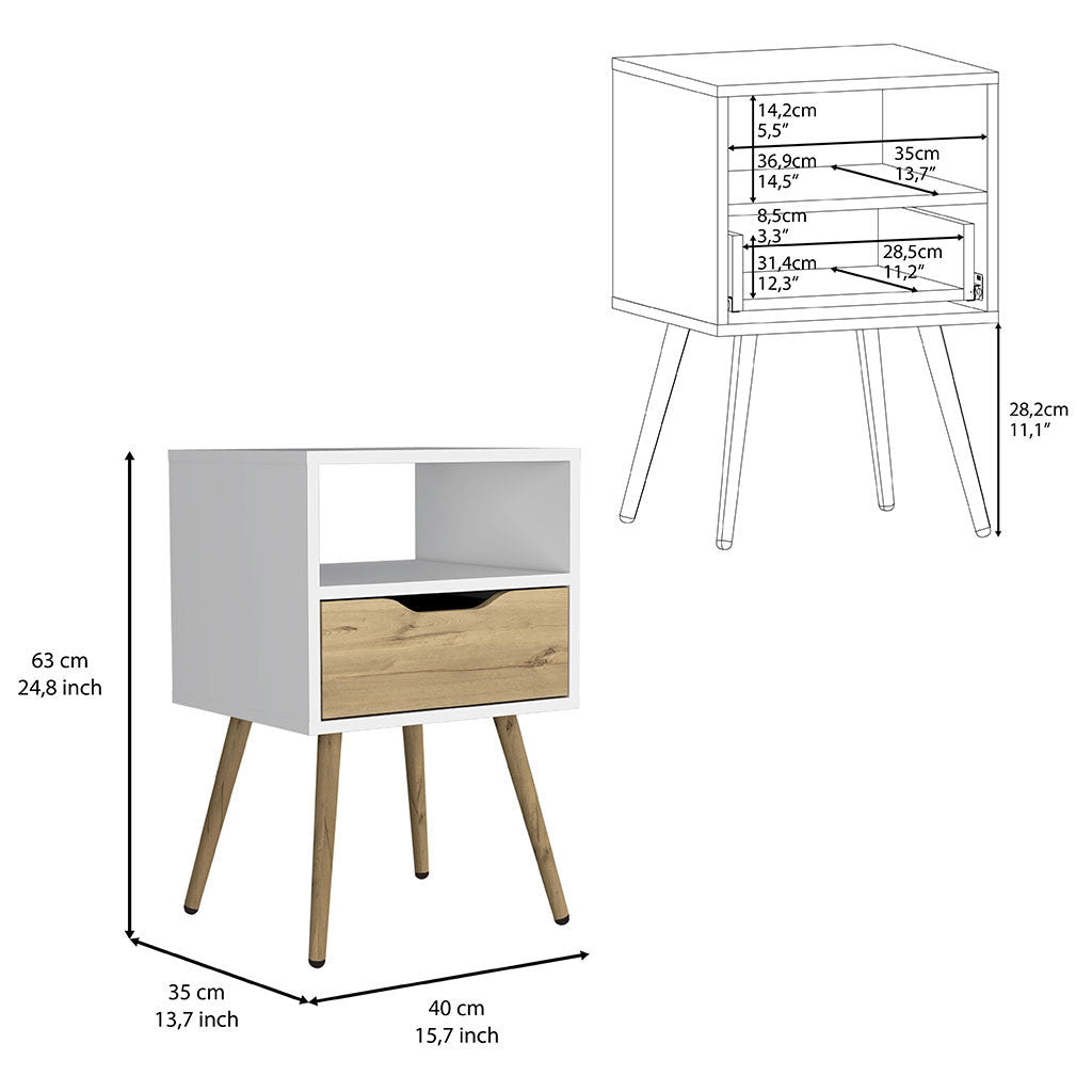25" White Wood One Drawer Nightstand