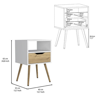 25" White Wood One Drawer Nightstand