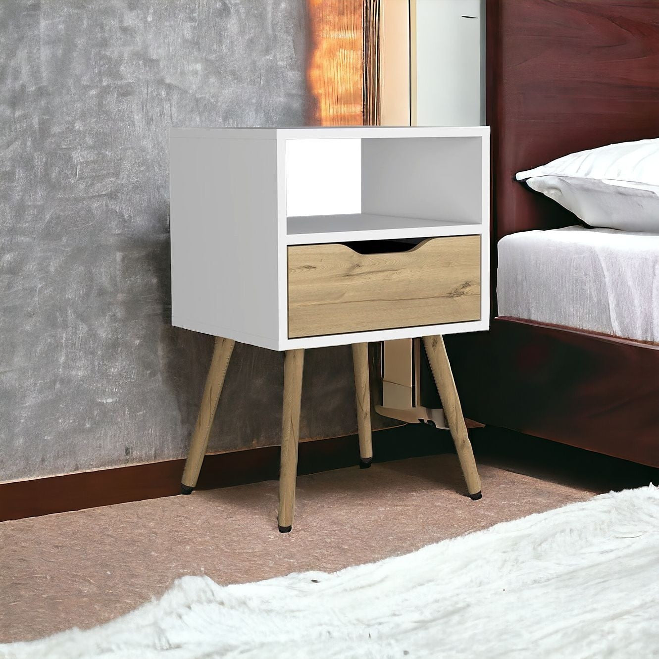 25" White Wood One Drawer Nightstand