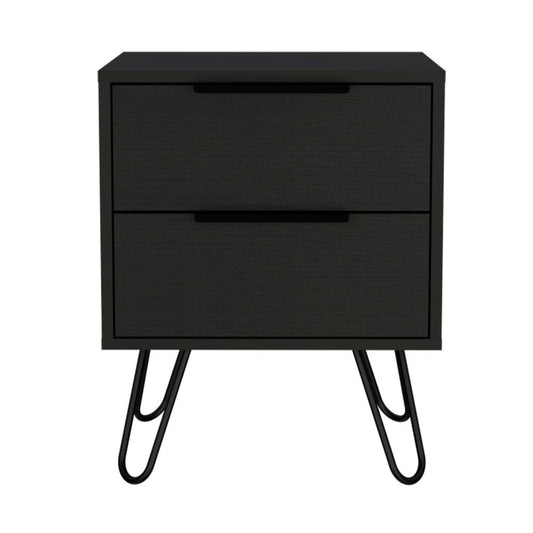 22" Black Wood Two Drawer Nightstand