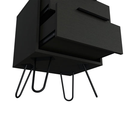 22" Black Wood Two Drawer Nightstand