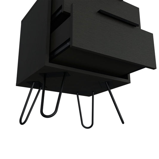 22" Black Wood Two Drawer Nightstand
