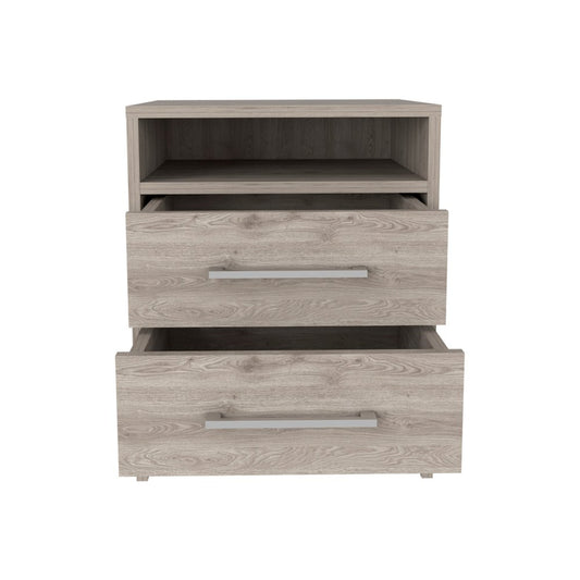20" Gray Wood Two Drawer Nightstand