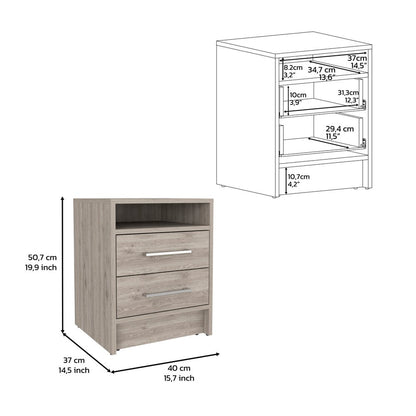 20" Gray Wood Two Drawer Nightstand