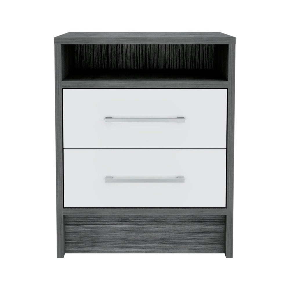 20" Gray And White Wood Two Drawer Nightstand