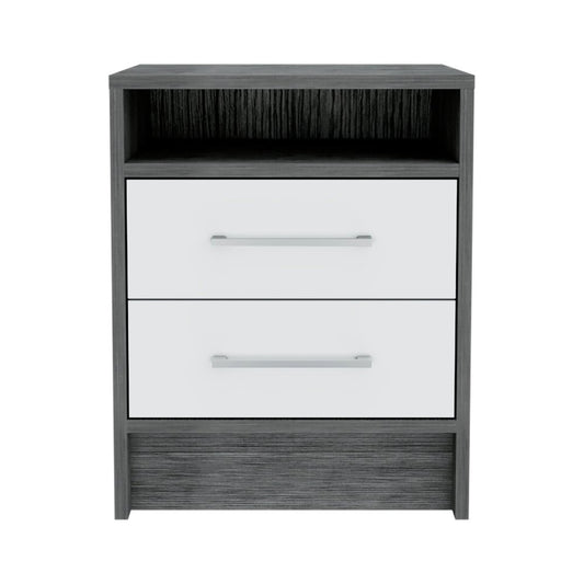 20" Gray And White Wood Two Drawer Nightstand