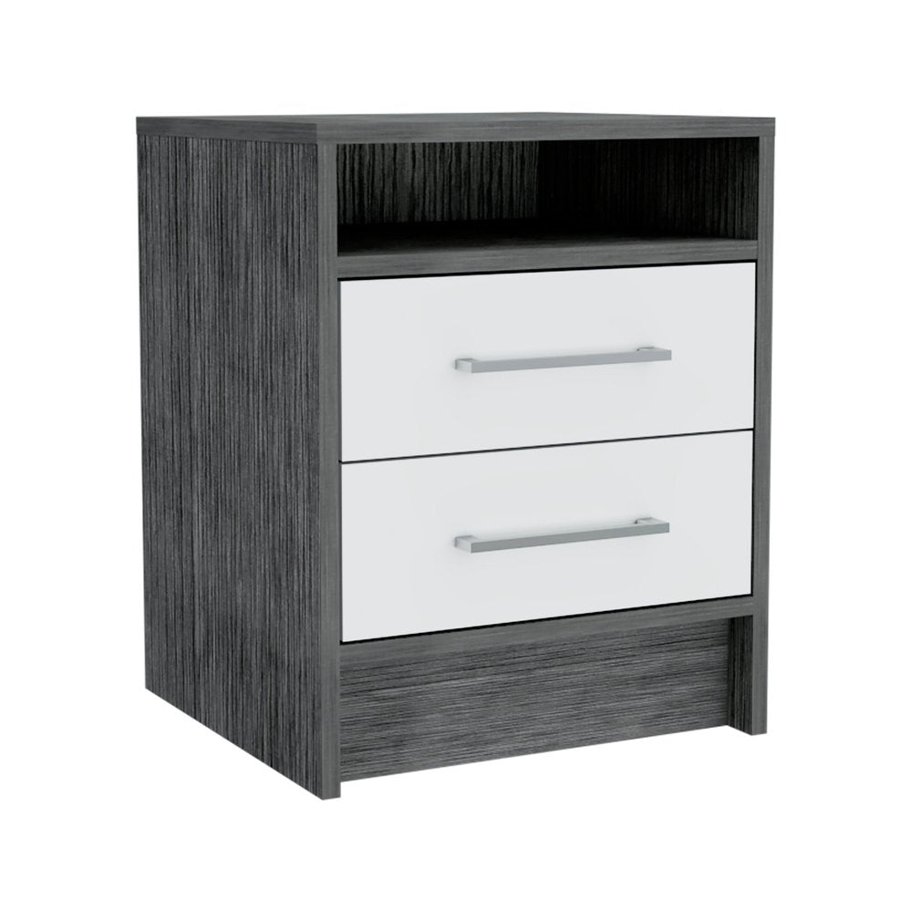 20" Gray And White Wood Two Drawer Nightstand