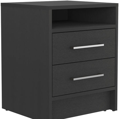 20" Black Two Drawer Faux Wood Nightstand