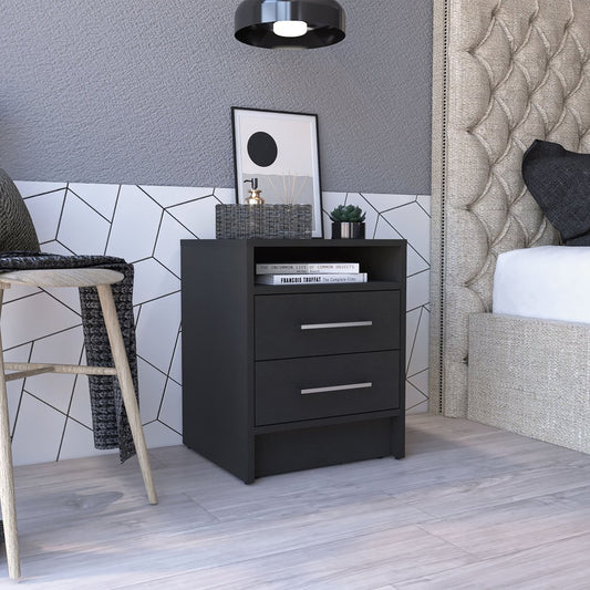 20" Black Two Drawer Faux Wood Nightstand