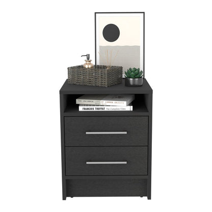 20" Black Two Drawer Faux Wood Nightstand