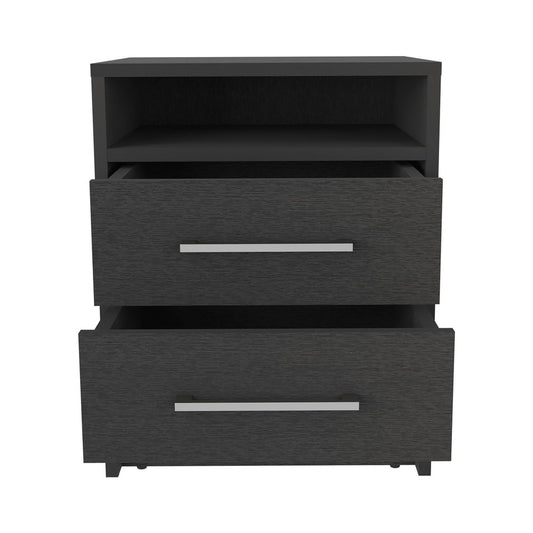 20" Black Two Drawer Faux Wood Nightstand
