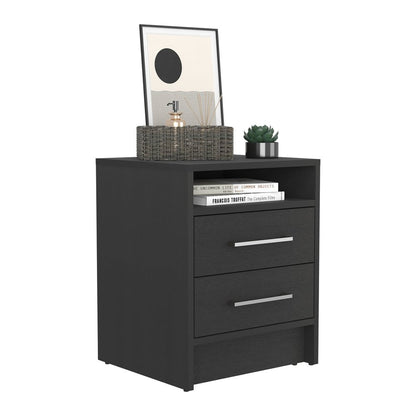 20" Black Two Drawer Faux Wood Nightstand