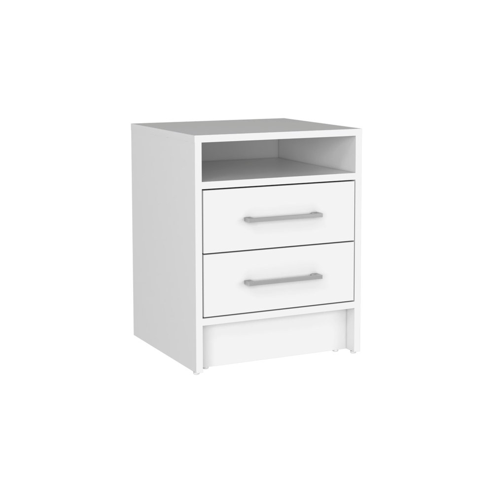 20" White Wood Two Drawer Nightstand