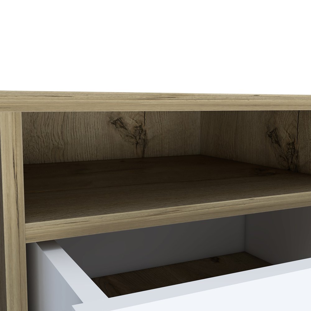 20" Natural And White Wood Two Drawer Nightstand