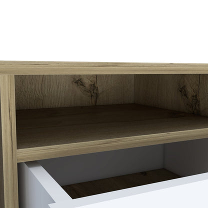 20" Natural And White Wood Two Drawer Nightstand