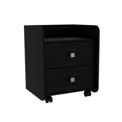 22" Black Wood Two Drawer Nightstand