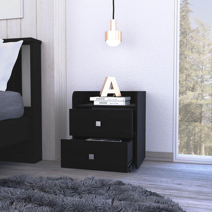 22" Black Wood Two Drawer Nightstand