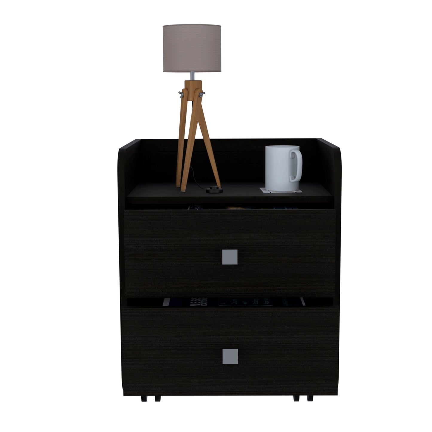 22" Black Wood Two Drawer Nightstand