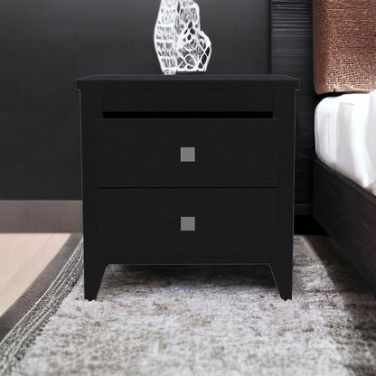 24" Black Wood Two Drawer Nightstand