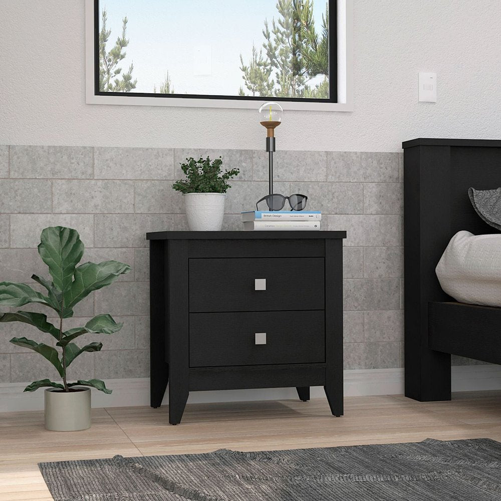 24" Black Wood Two Drawer Nightstand