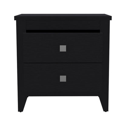 24" Black Wood Two Drawer Nightstand