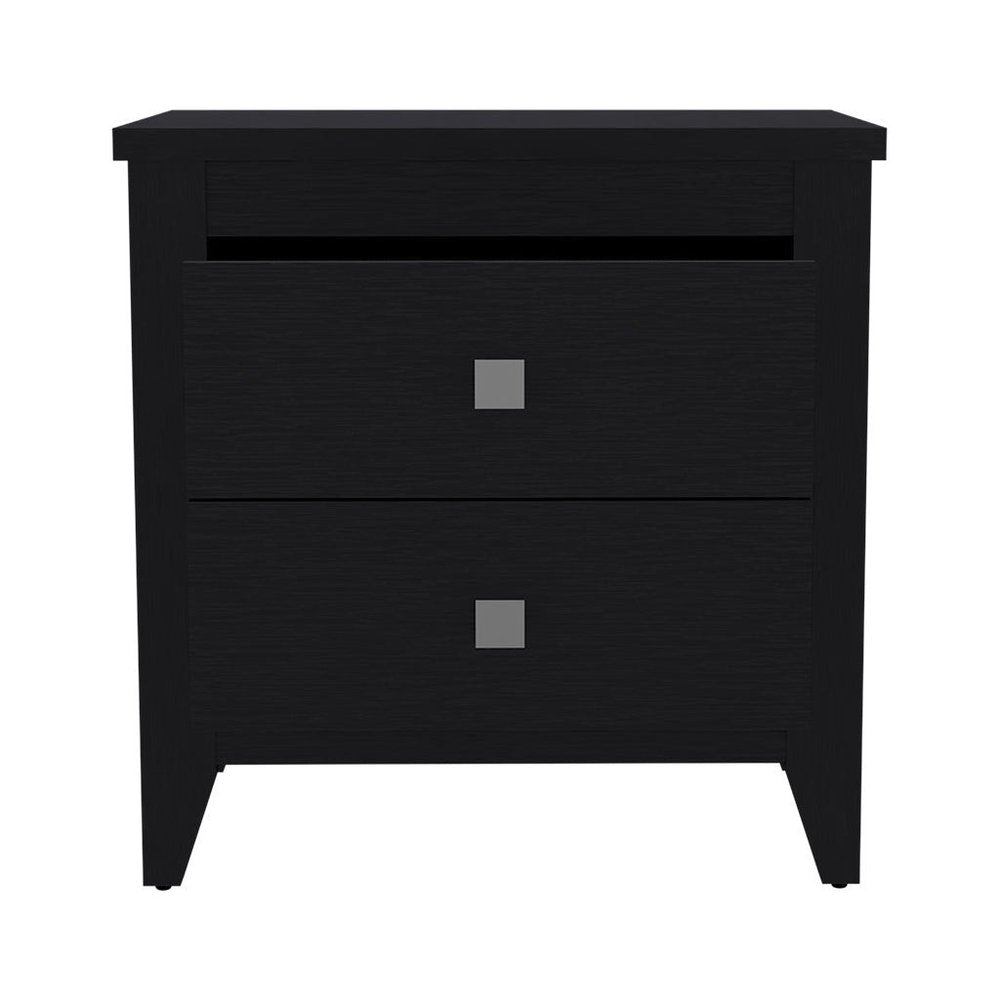 24" Black Wood Two Drawer Nightstand