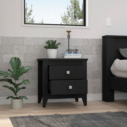 24" Black Wood Two Drawer Nightstand
