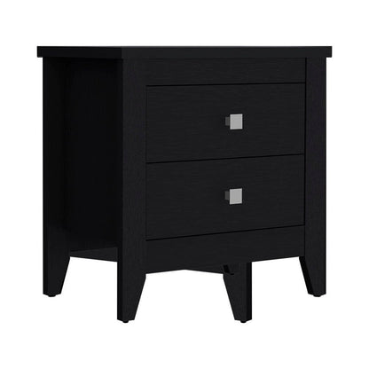 24" Black Wood Two Drawer Nightstand