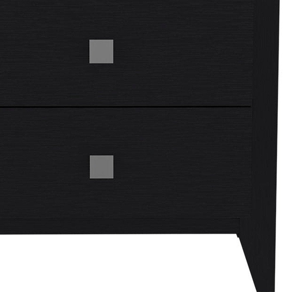 24" Black Wood Two Drawer Nightstand