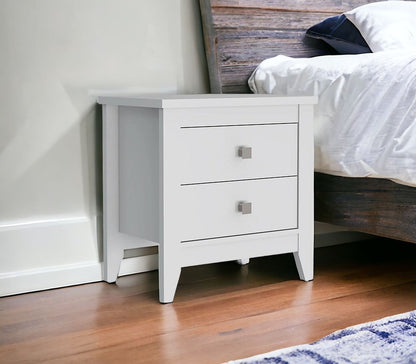 24" White Two Drawer Faux Wood Nightstand