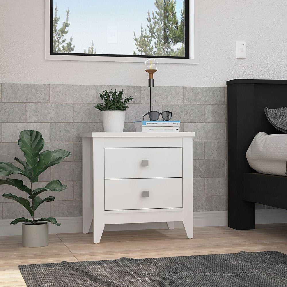 24" White Two Drawer Faux Wood Nightstand