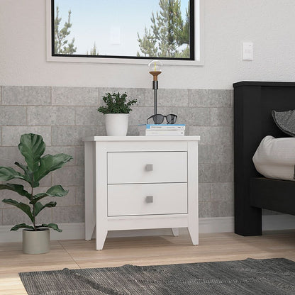 24" White Two Drawer Faux Wood Nightstand