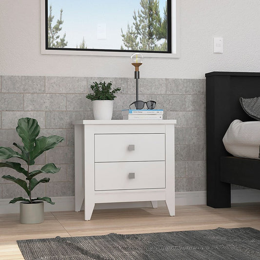 24" White Two Drawer Faux Wood Nightstand