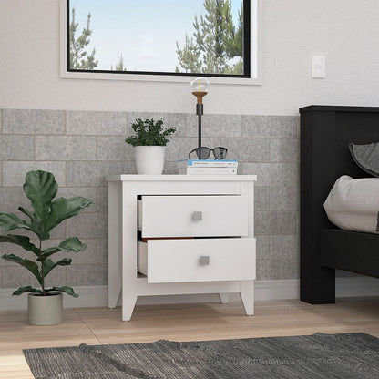 24" White Two Drawer Faux Wood Nightstand